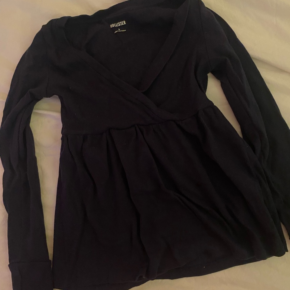 Hollister Easy Wrap-Front Babydoll Top - Navy Blue